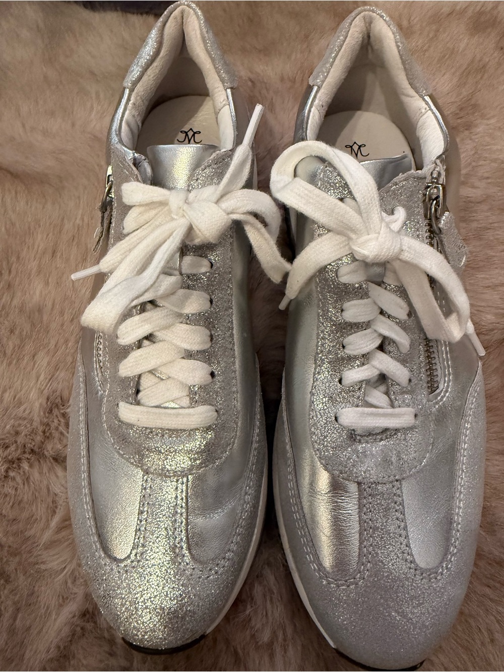 Johnston & Murphy Gracie Silver Metallic Lace-Up and Side Zip Sneakers
